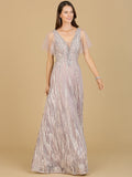 Cape Sleeve V-Neck Gown  - OUTLET