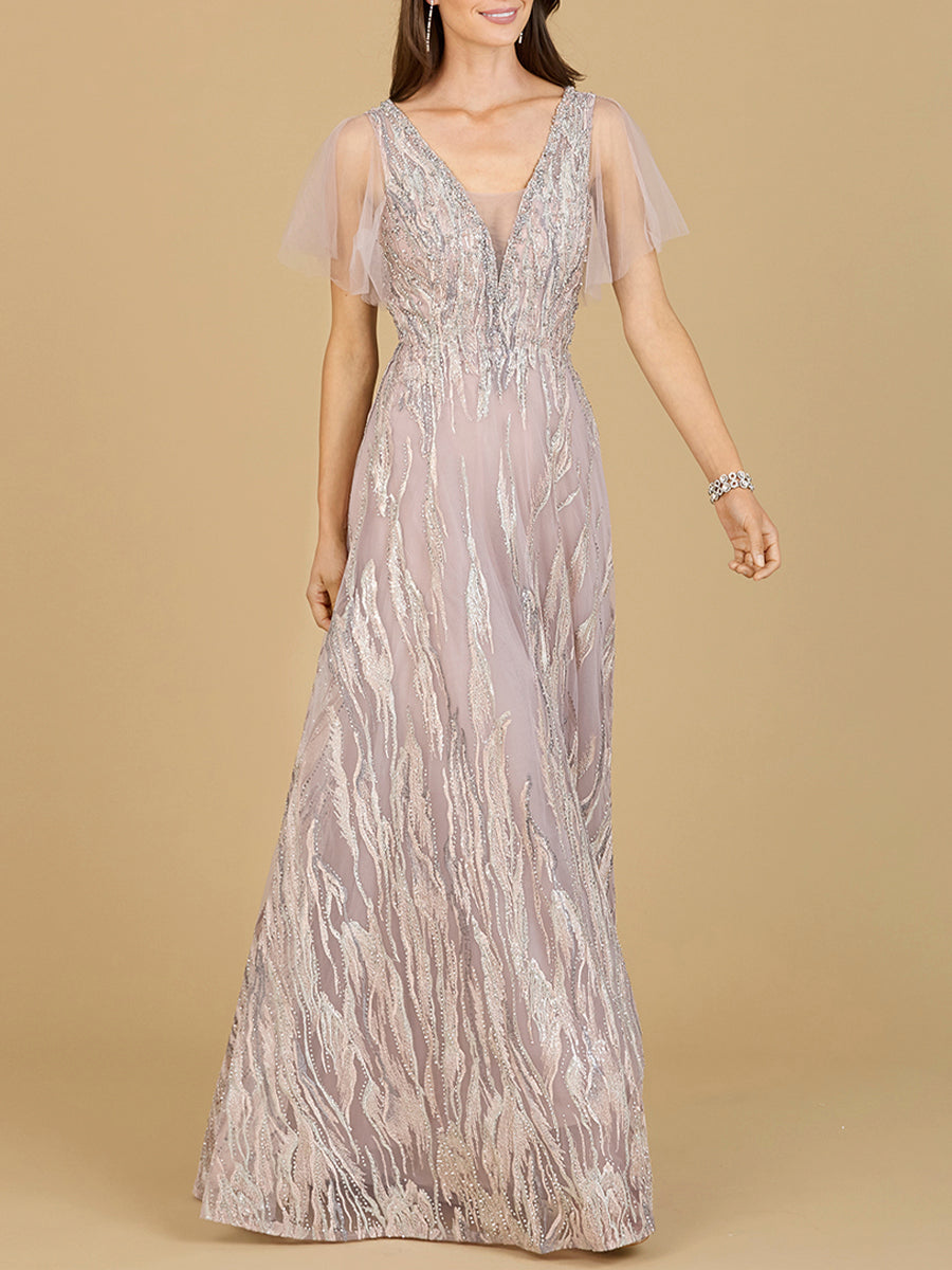 Cape Sleeve V-Neck Gown  - OUTLET