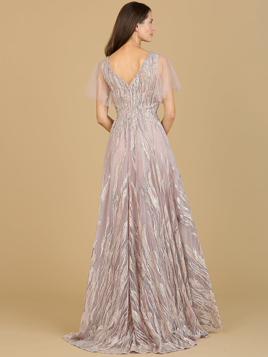 Cape Sleeve V-Neck Gown  - OUTLET