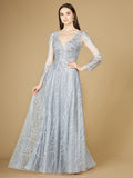 Long Sheer Sleeve V-Neckline Sheath Gown
