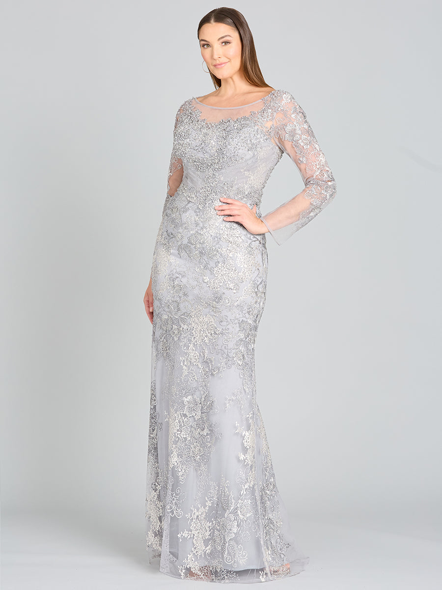High Neck Long Sleeve Fitted Lace Gown