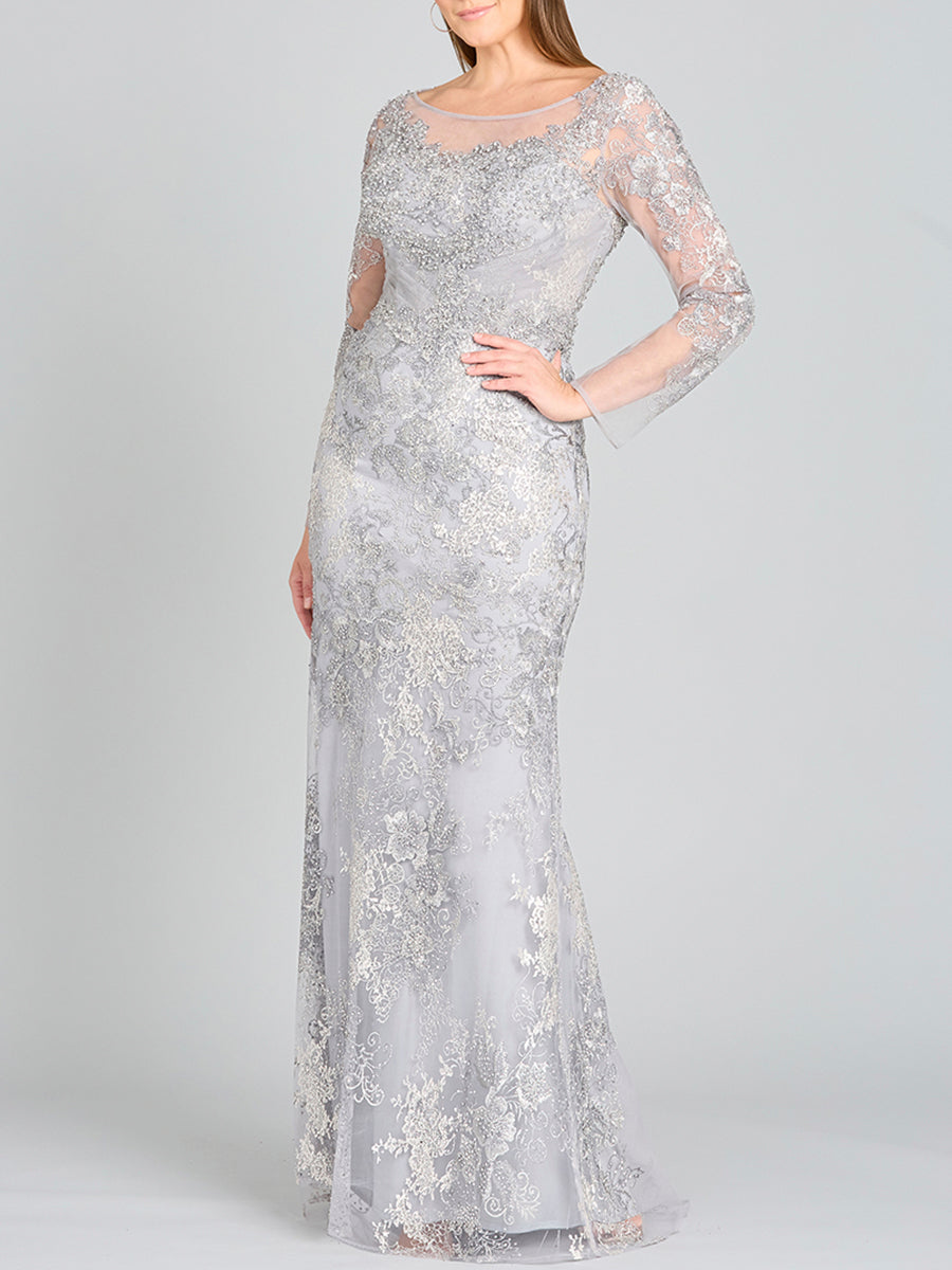 High Neck Long Sleeve Fitted Lace Gown