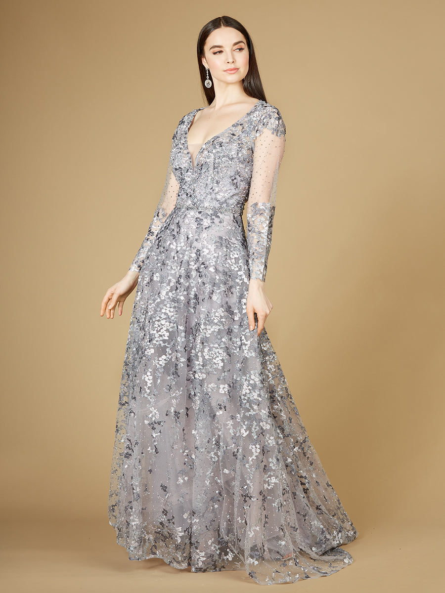A-line Gown With Long Sleeves, V-Neckline