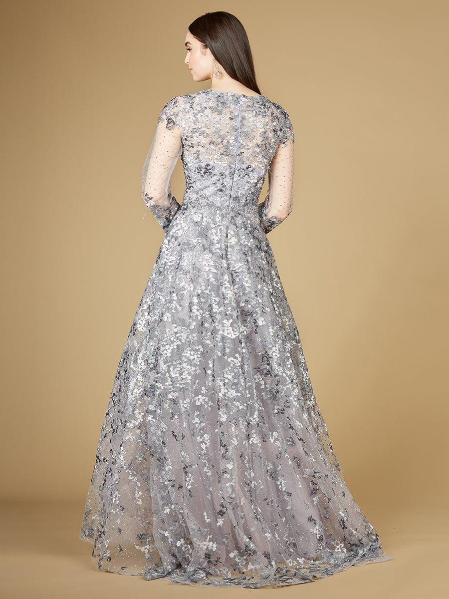 A-line Gown With Long Sleeves, V-Neckline