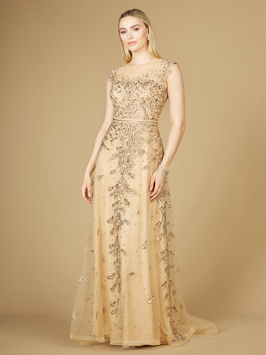 Inspired Lace Gown with Cap Sleeves