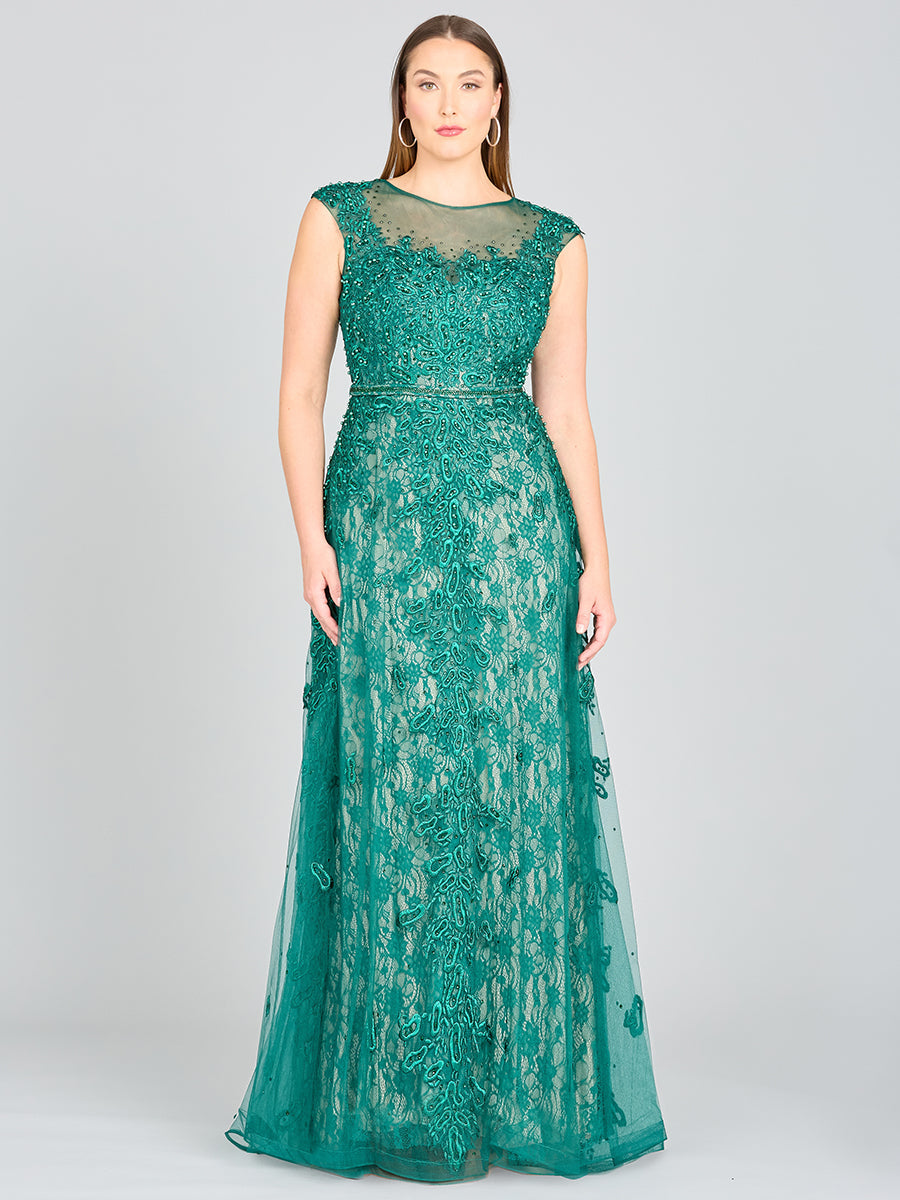 Inspired Lace Gown with Cap Sleeves