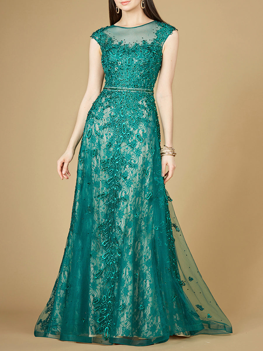 Inspired Lace Gown with Cap Sleeves