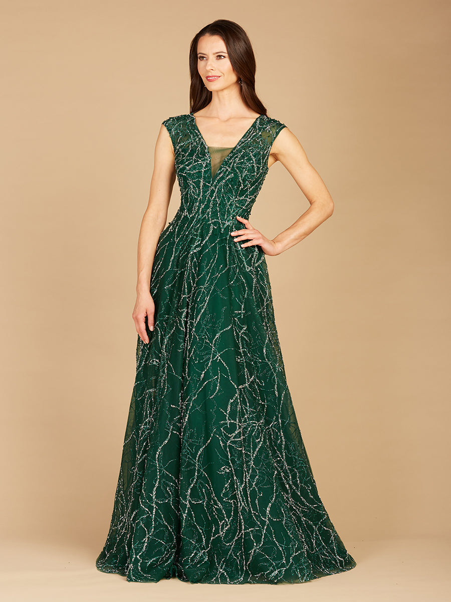 V-Neck Beaded Ball Gown OUTLET