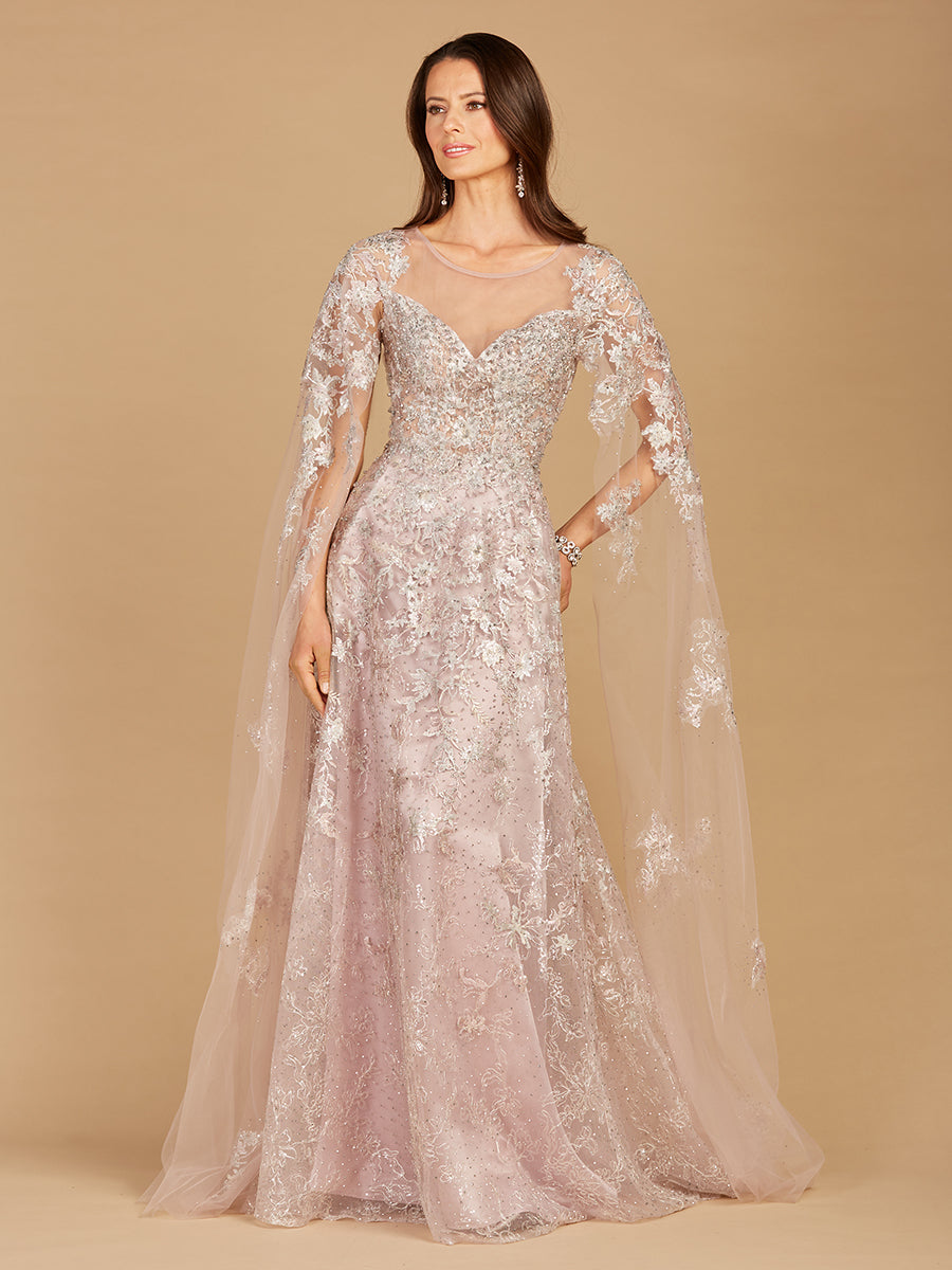 Lace Gown with Cape Sleeves, Sweetheart Neckline