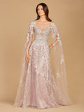 Lace Gown with Cape Sleeves, Sweetheart Neckline
