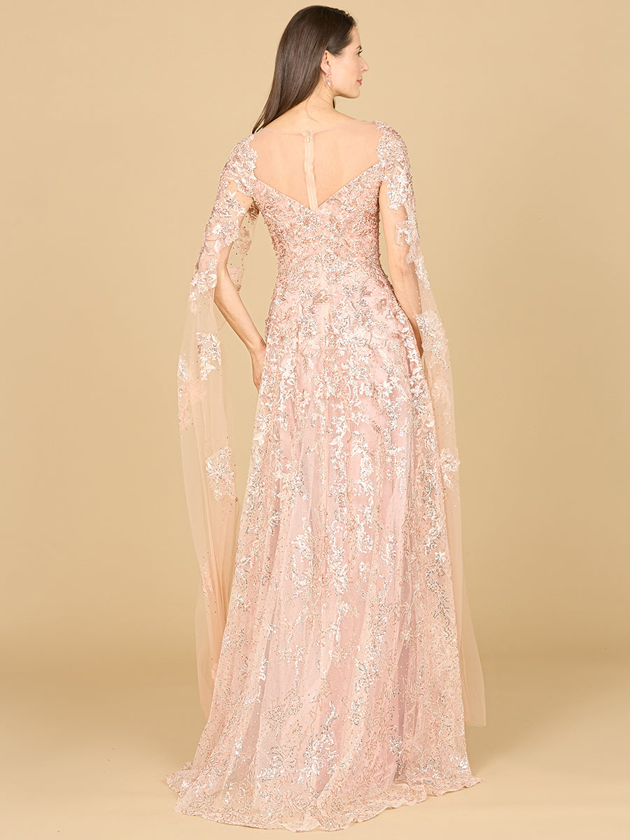Lace Gown with Cape Sleeves, Sweetheart Neckline
