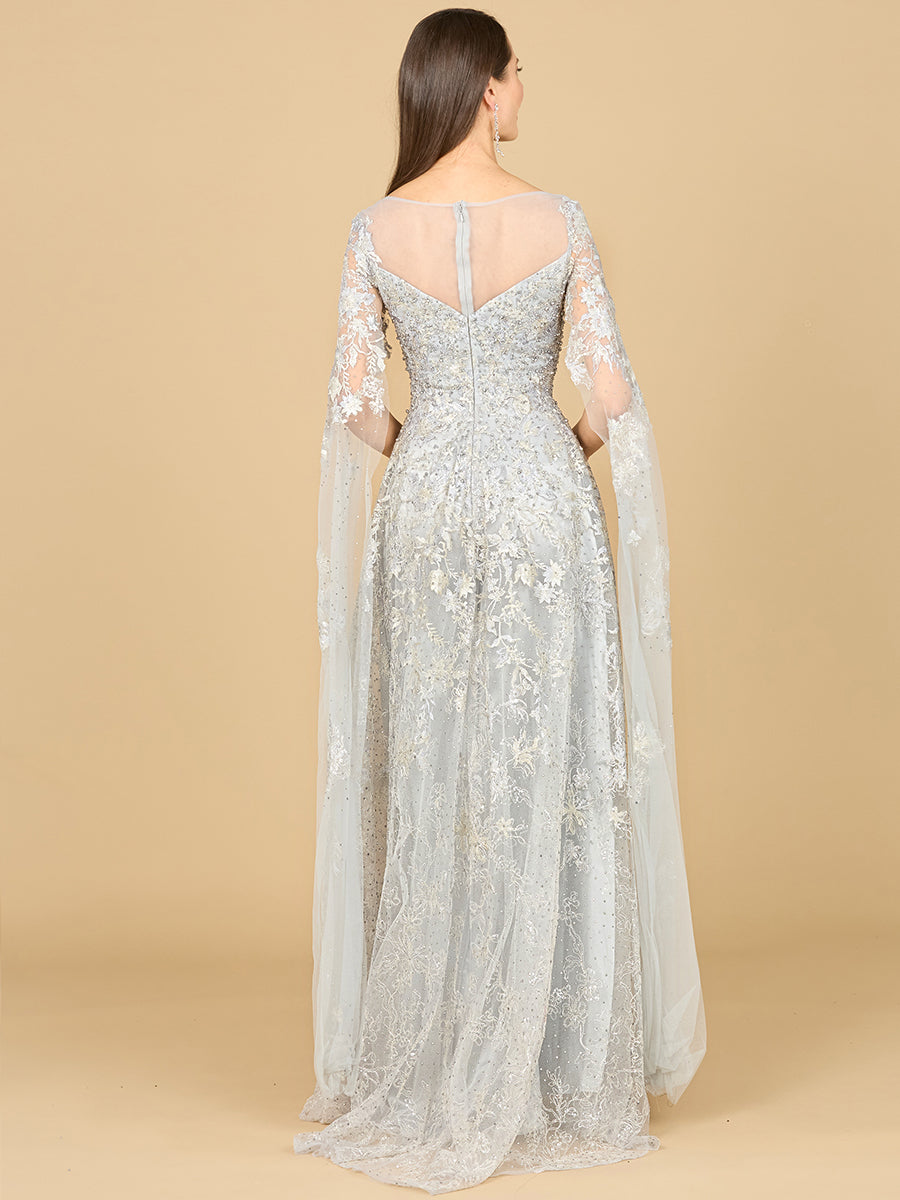 Lace Gown with Cape Sleeves, Sweetheart Neckline