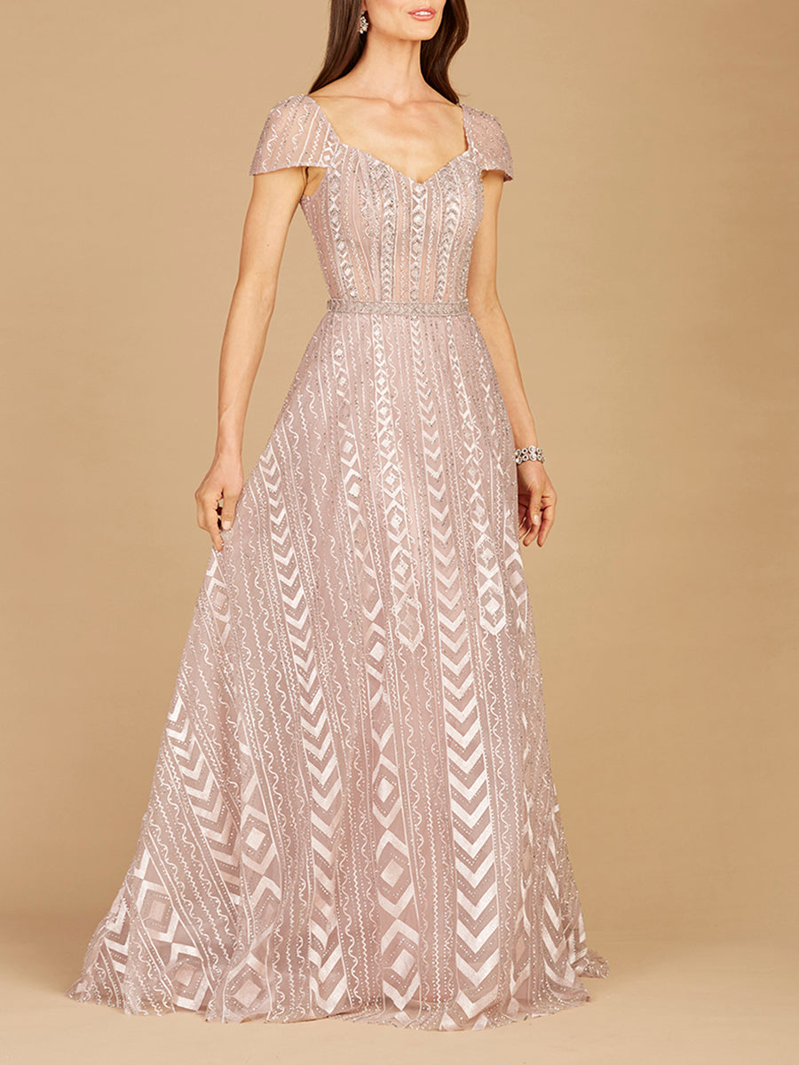 Cap Sleeve Beaded Lace Ballgown