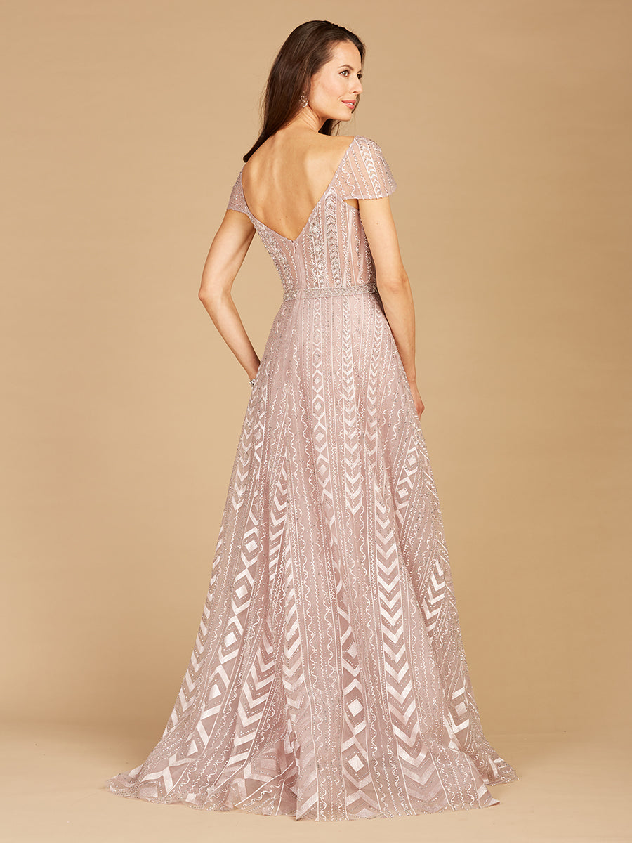 Cap Sleeve Beaded Lace Ballgown