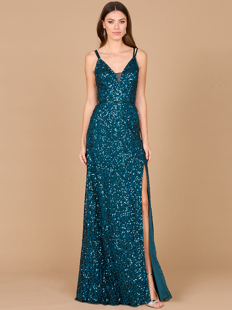 Beaded Prom Dress with High Slit