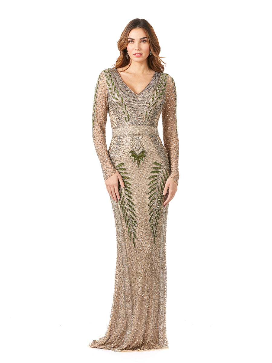 Long Sleeve Contrast Beaded Gown