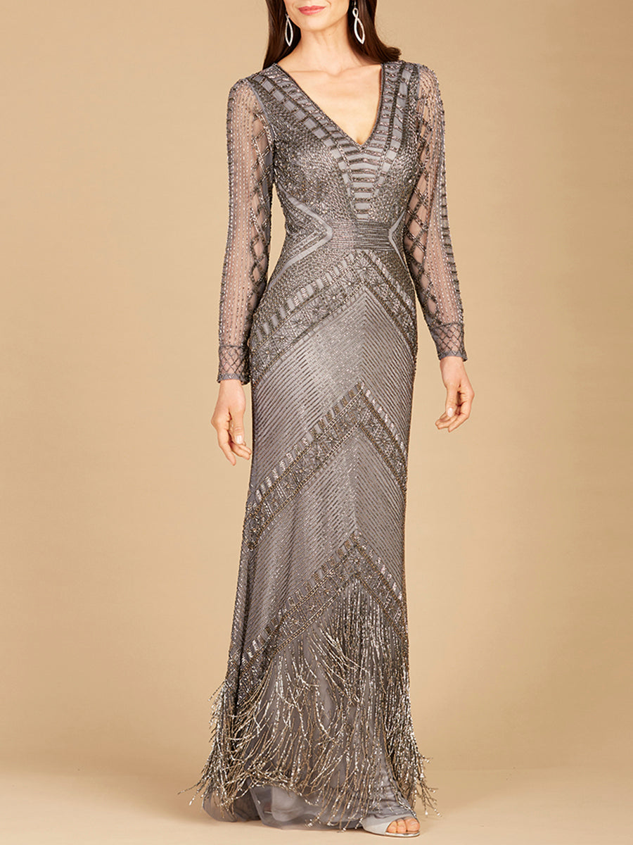 Long Sleeve Fringe Dress