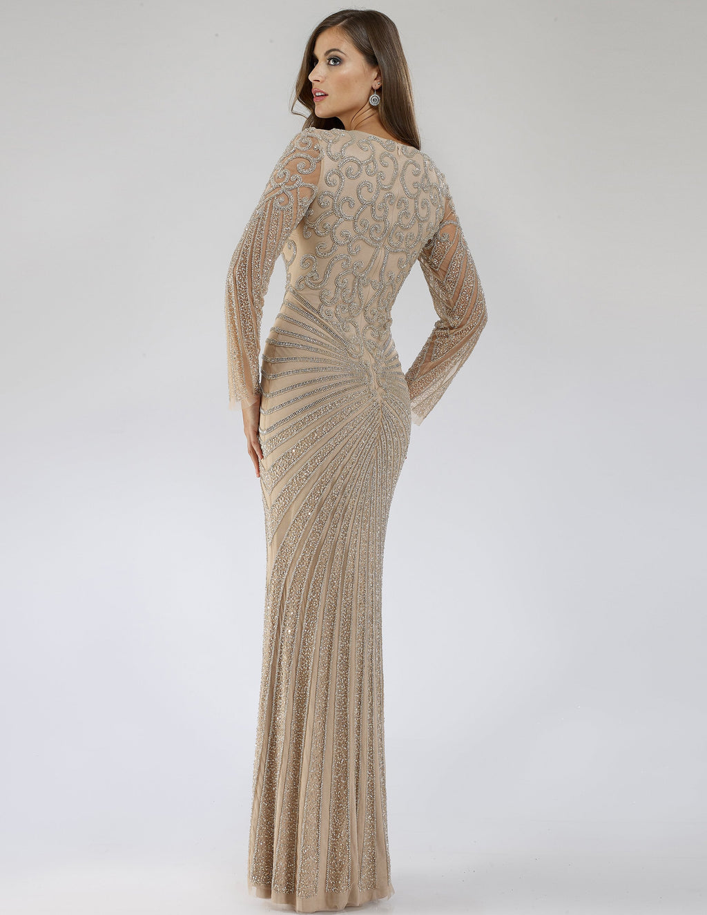 Lara 29602 - V Neck Beaded Long Sleeve Dress