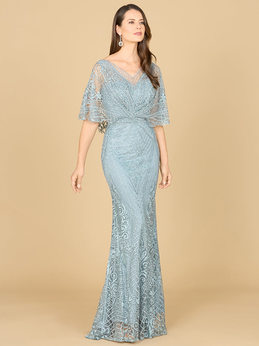 Lara 29673 - Cape Sleeve Mermaid Gown