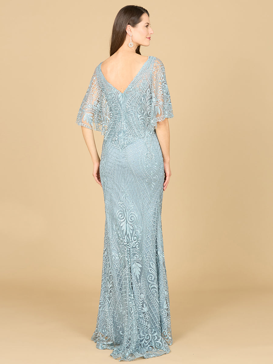 Lara 29673 - Cape Sleeve Mermaid Gown