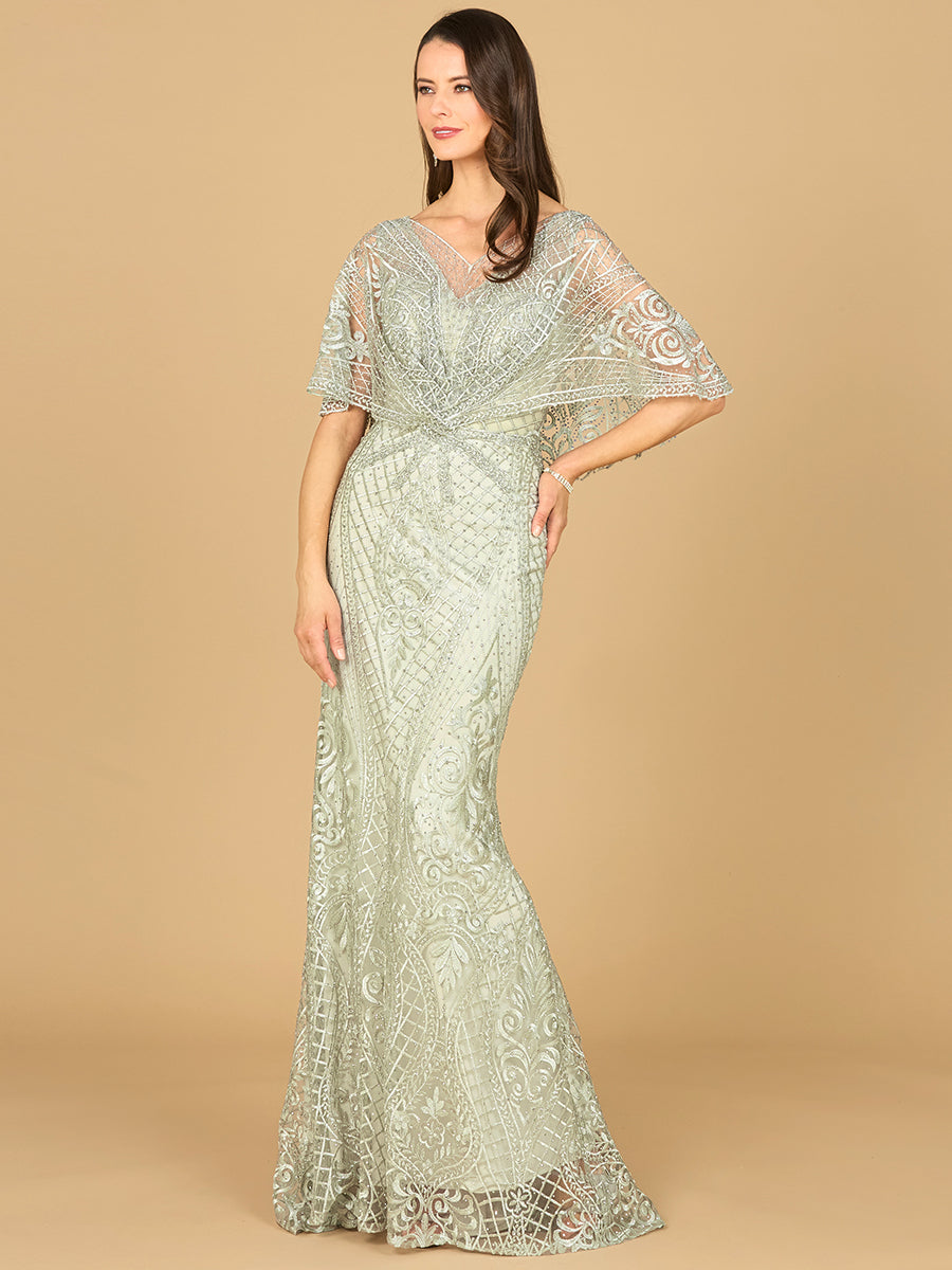 Lara 29673 - Cape Sleeve Mermaid Gown