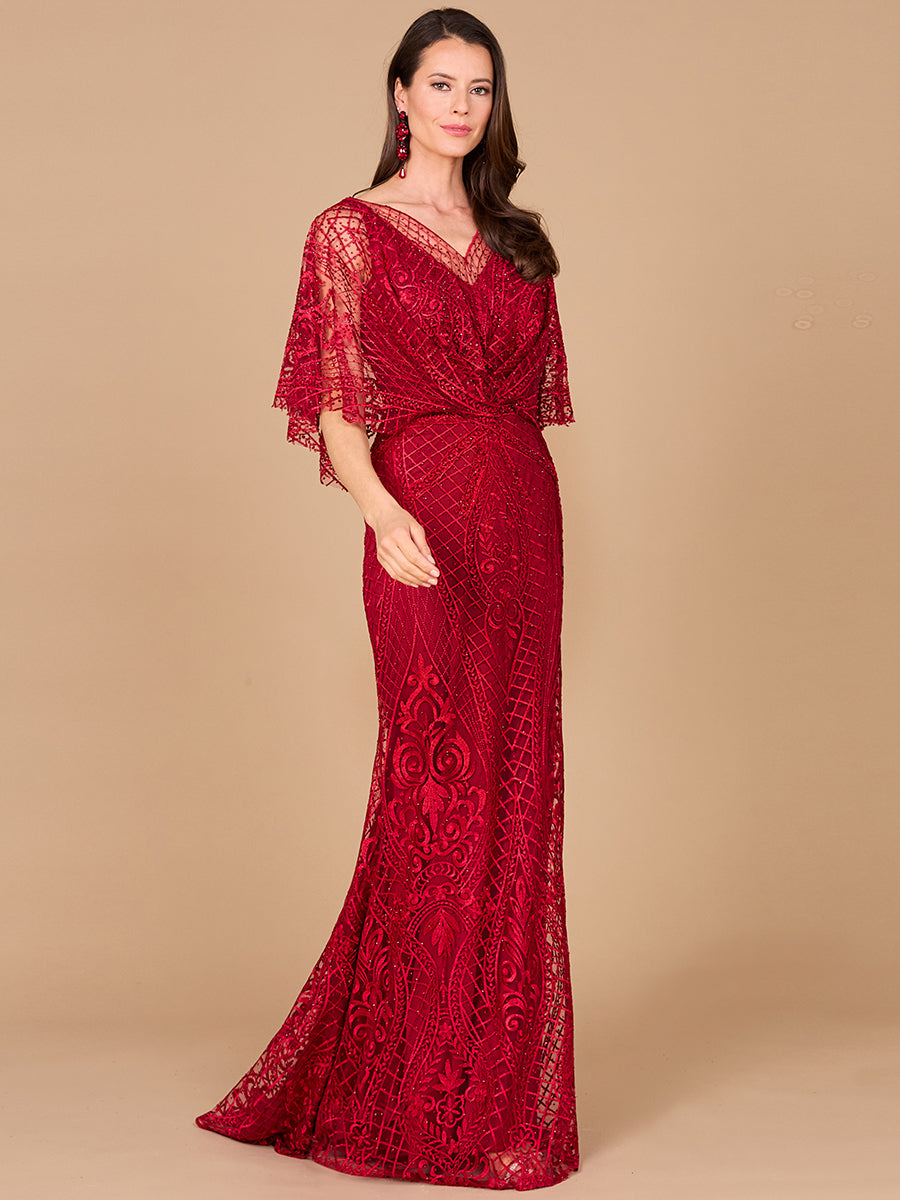 Lara 29673 - Cape Sleeve Mermaid Gown