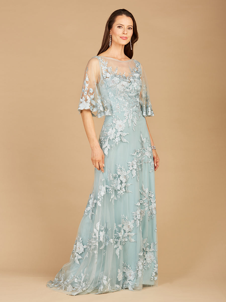 Cape Sleeves A-line Lace Gown