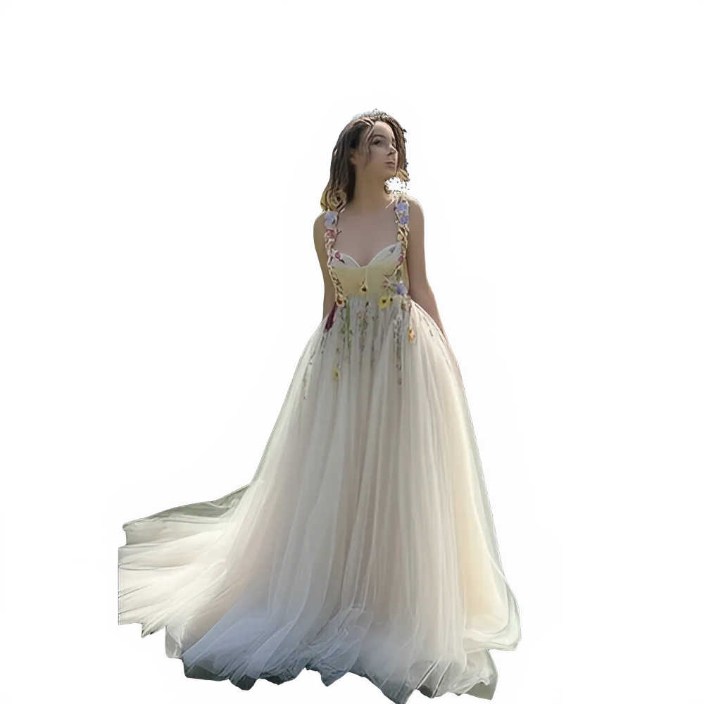 Elegant Light Champagne Tulle Prom Dress