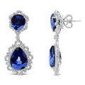 18K White Gold Blue Sapphire and Diamond 2.00 Cttw Diamond Halo Drop and Dangle Earring (G-H Color, SI1-SI2 Clarity)