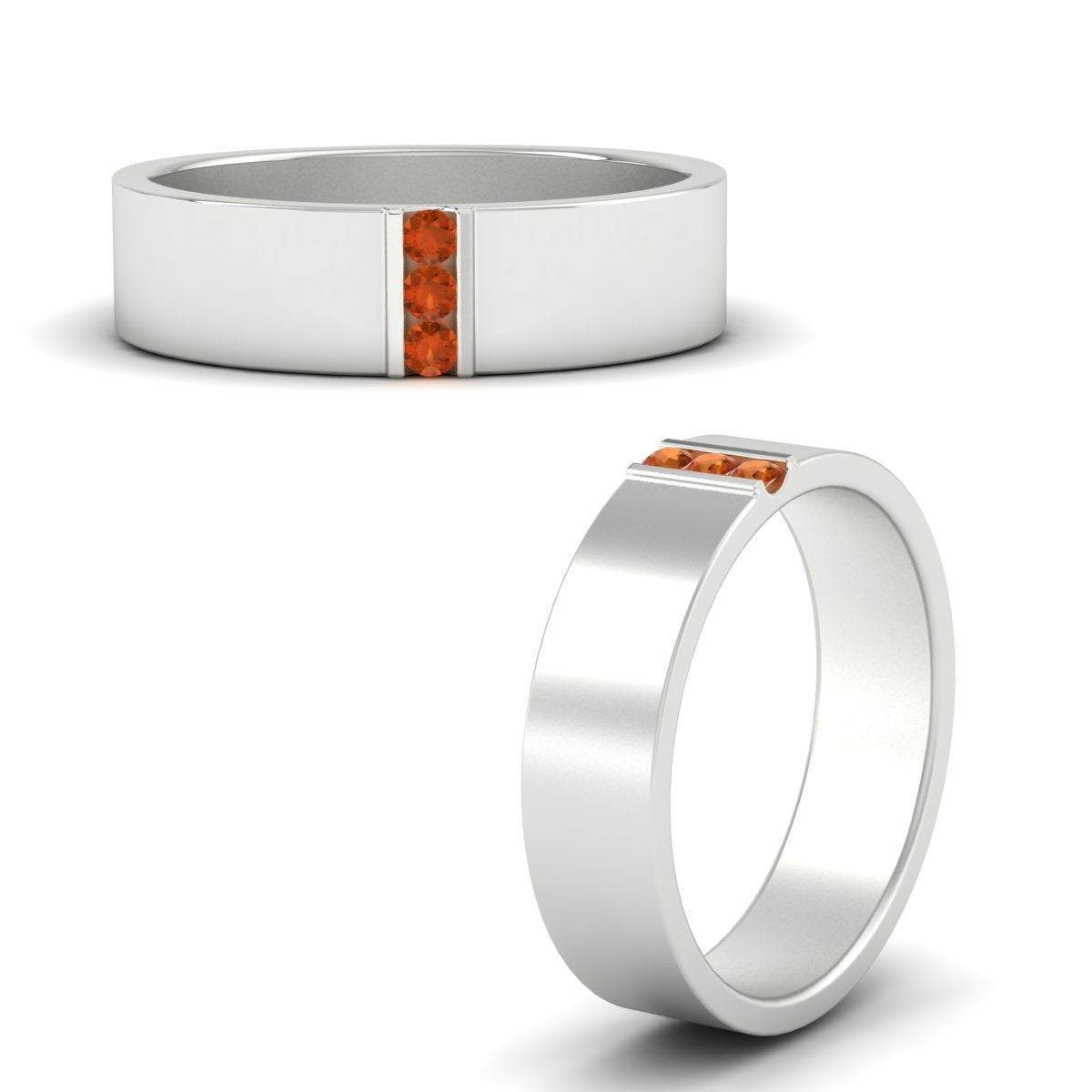 3 Stone Mens Flat Gemstone Band