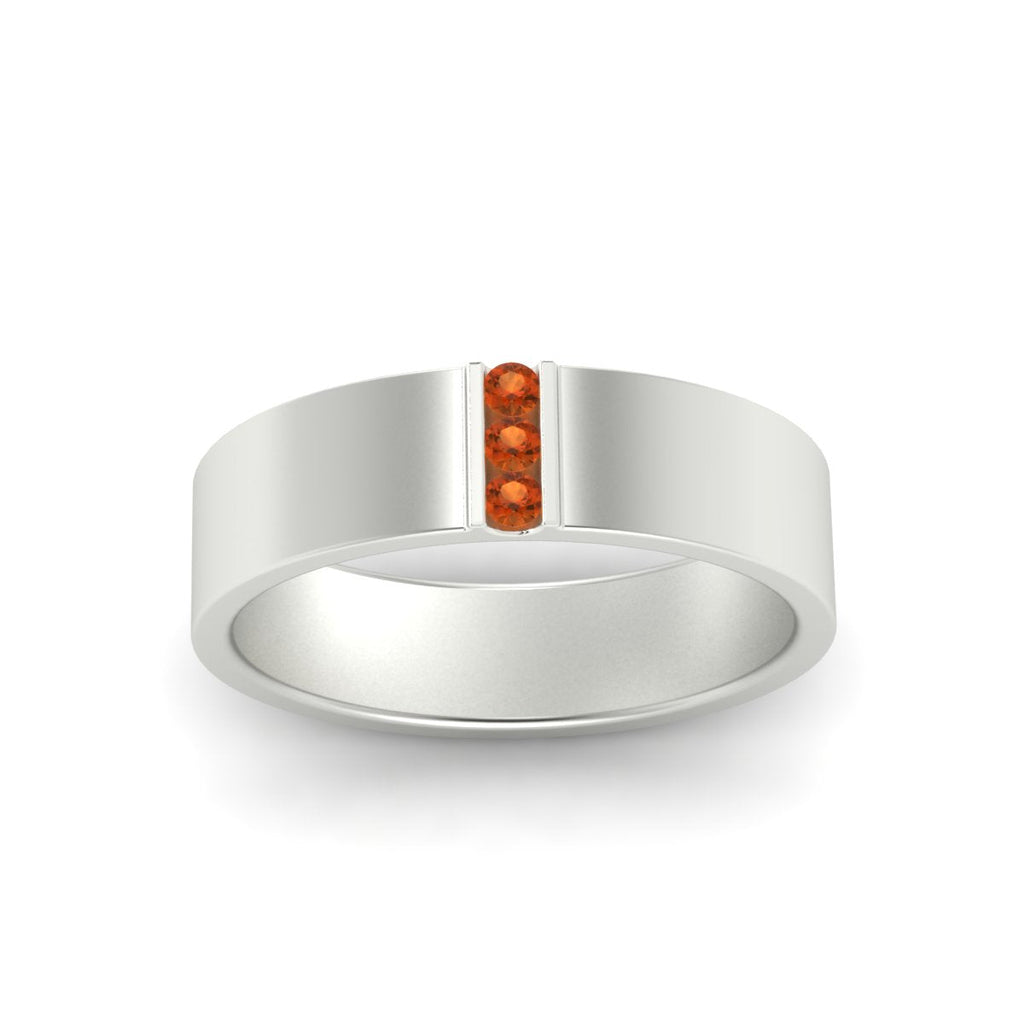 3 Stone Mens Flat Gemstone Band