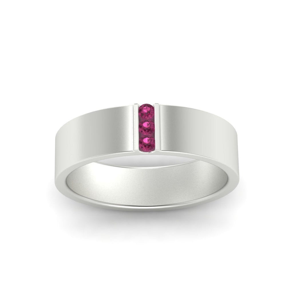 3 Stone Mens Flat Gemstone Band