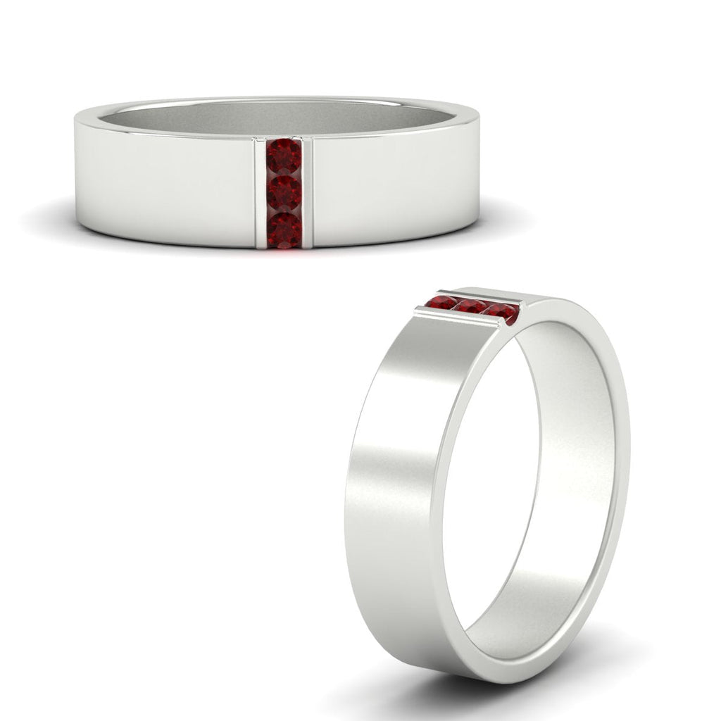 3 Stone Mens Flat Gemstone Band