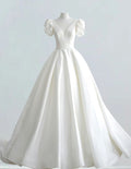 Ivory Satin V-Neck Evening Gown | Women's Prom & Bridesmaid Dress