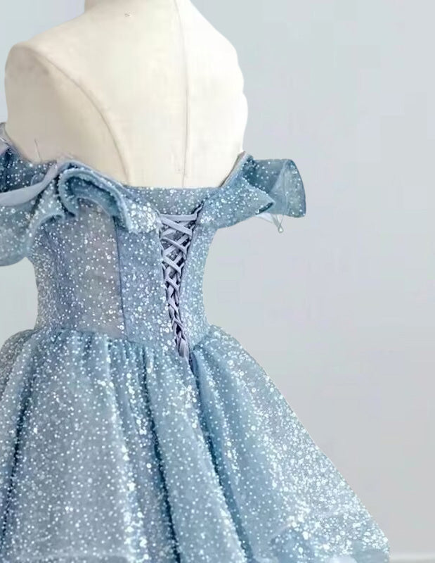 Women's Blue Strapless Sequin Tulle Evening Gown | Prom & Bridesmaid Dress