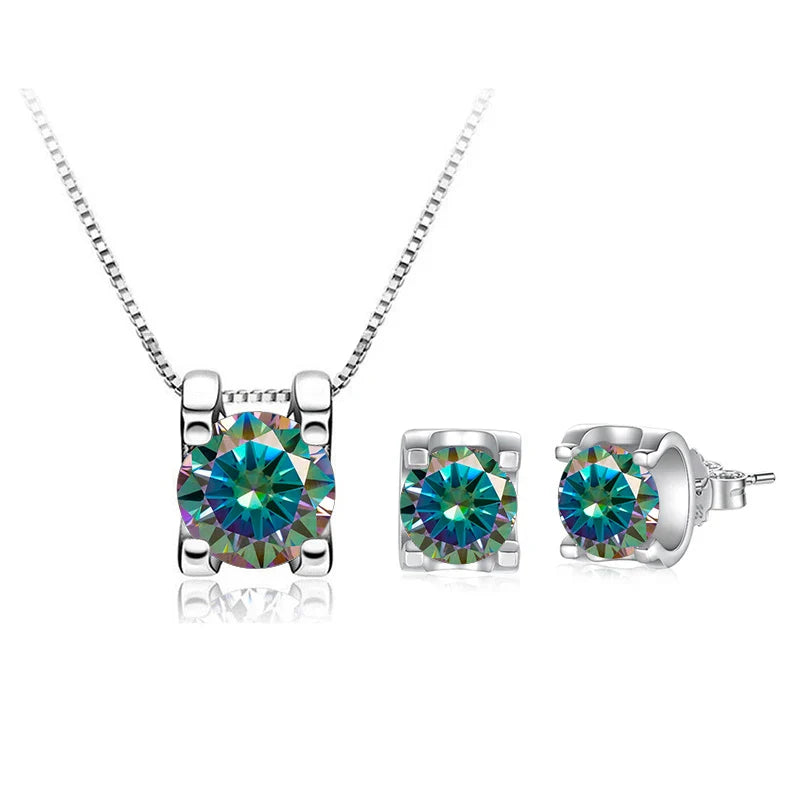3ct D-Color Moissanite Necklace & Earrings Set Sterling Silver 925 Bridal Gift