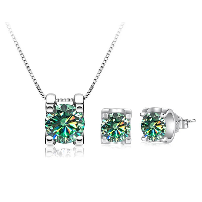 3ct D-Color Moissanite Necklace & Earrings Set Sterling Silver 925 Bridal Gift