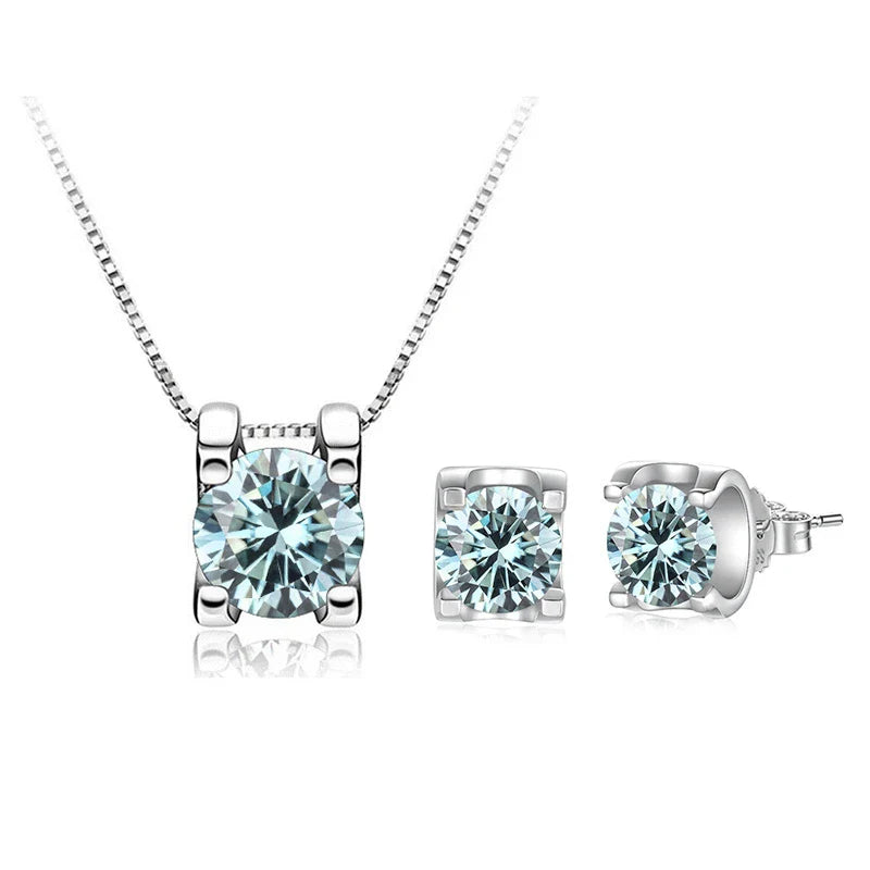 3ct D-Color Moissanite Necklace & Earrings Set Sterling Silver 925 Bridal Gift