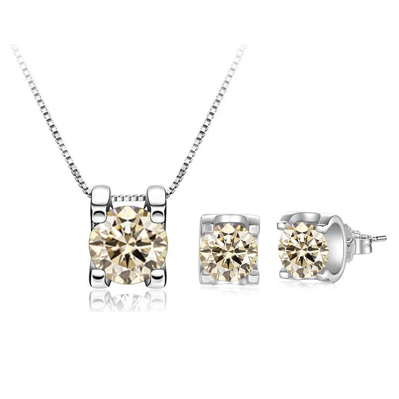 3ct D-Color Moissanite Necklace & Earrings Set Sterling Silver 925 Bridal Gift