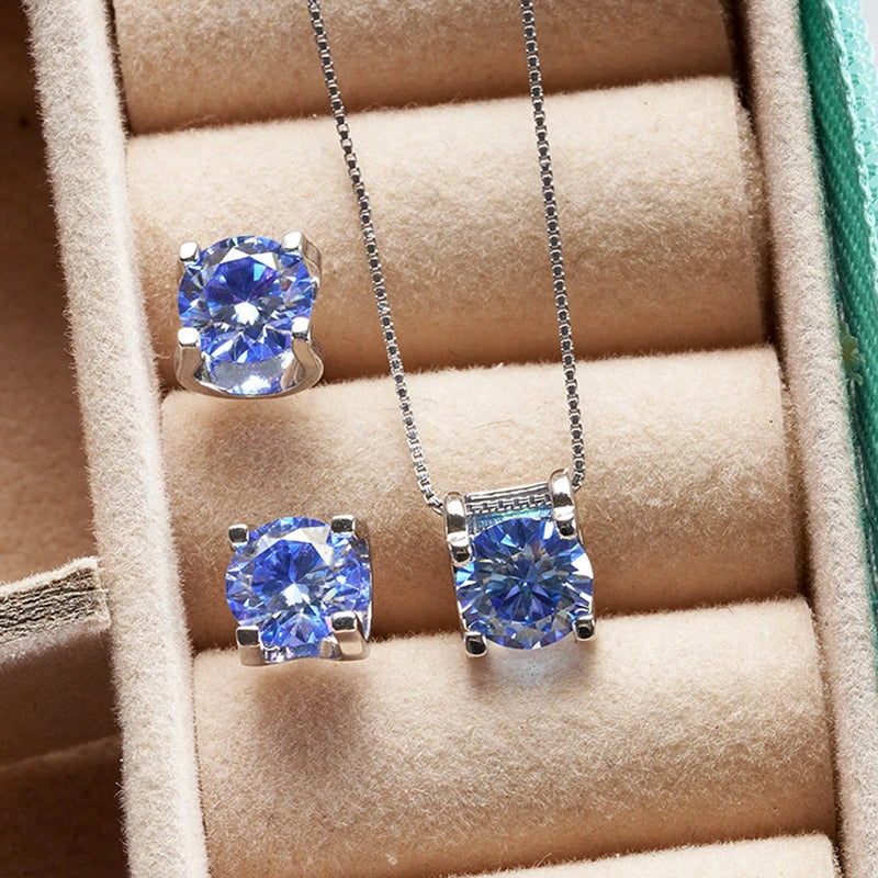 3ct D-Color Moissanite Necklace & Earrings Set Sterling Silver 925 Bridal Gift