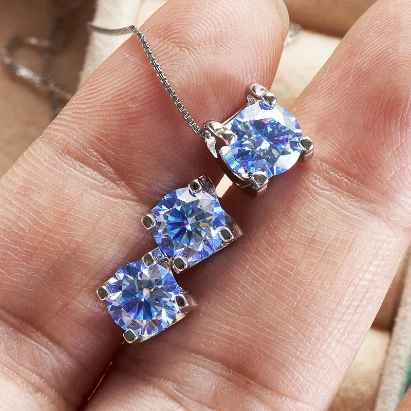 3ct D-Color Moissanite Necklace & Earrings Set Sterling Silver 925 Bridal Gift