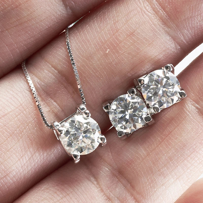 3ct D-Color Moissanite Necklace & Earrings Set Sterling Silver 925 Bridal Gift