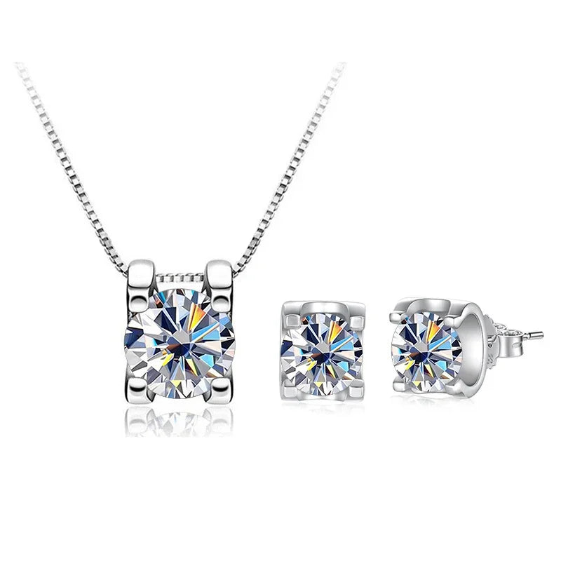 3ct D-Color Moissanite Necklace & Earrings Set Sterling Silver 925 Bridal Gift