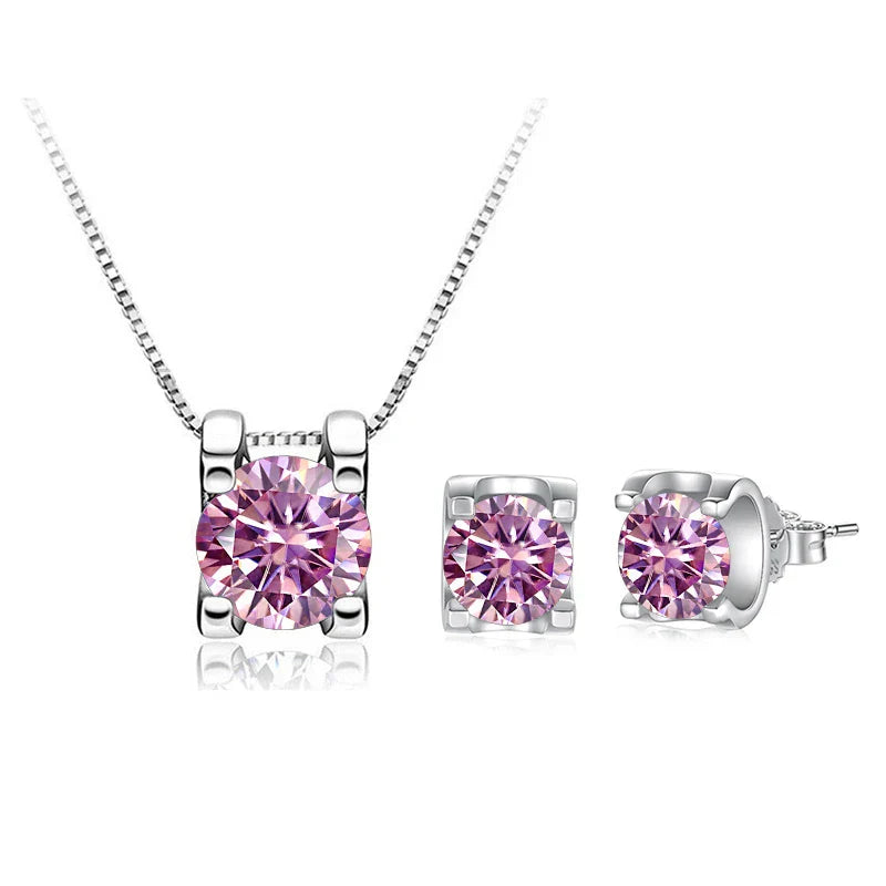 3ct D-Color Moissanite Necklace & Earrings Set Sterling Silver 925 Bridal Gift