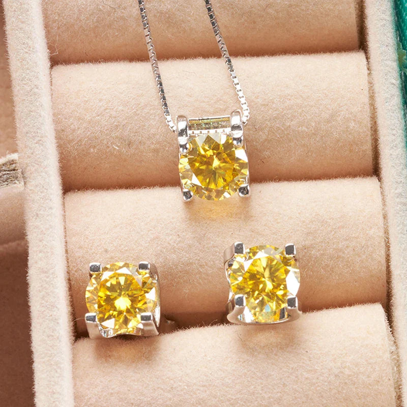 3ct D-Color Moissanite Necklace & Earrings Set Sterling Silver 925 Bridal Gift