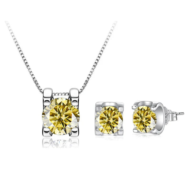 3ct D-Color Moissanite Necklace & Earrings Set Sterling Silver 925 Bridal Gift
