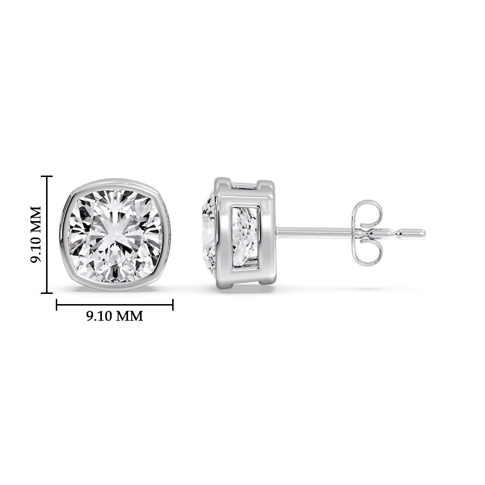 Bezel Set Cushion Diamond Stud Earrings