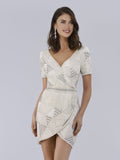 Becky Beaded Faux-Wrap Short Sleeve Cocktail Dress
