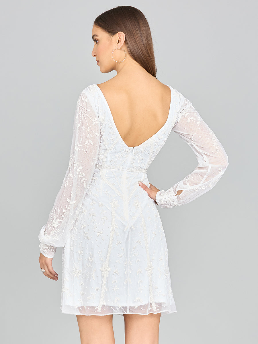 V-Neck, Long Sleeve Bridal Cocktail Dress
