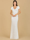Beaded V-Neckline Dress with Cap Sleeves